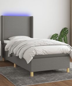 Krevet box spring s madracem LED tamnosivi 90x190 cm tkanina