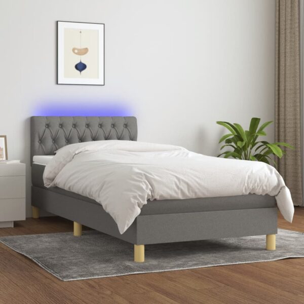 Krevet box spring s madracem LED tamnosivi 90x190 cm tkanina