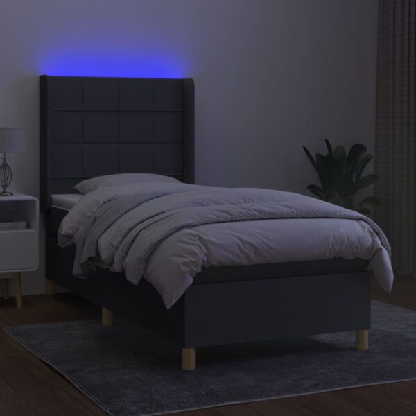 Krevet box spring s madracem LED tamnosivi 90x190 cm tkanina - Image 3