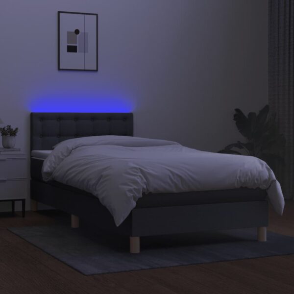 Krevet box spring s madracem LED tamnosivi 90x190 cm tkanina - Image 4