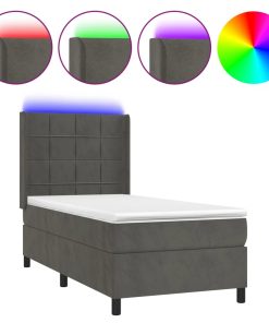 Krevet box spring s madracem LED tamnosivi 90x200 cm baršun