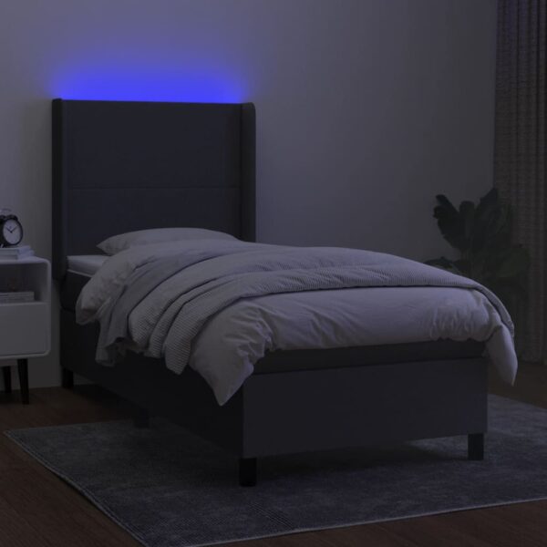 Krevet box spring s madracem LED tamnosivi 90x200 cm tkanina - Image 3