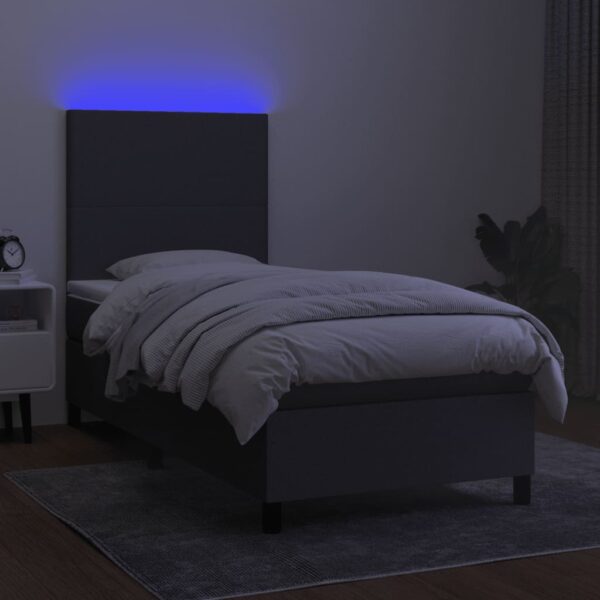 Krevet box spring s madracem LED tamnosivi 90x200 cm tkanina - Image 4