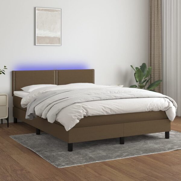 Krevet box spring s madracem LED tamnosmeđi 140x190 cm tkanina