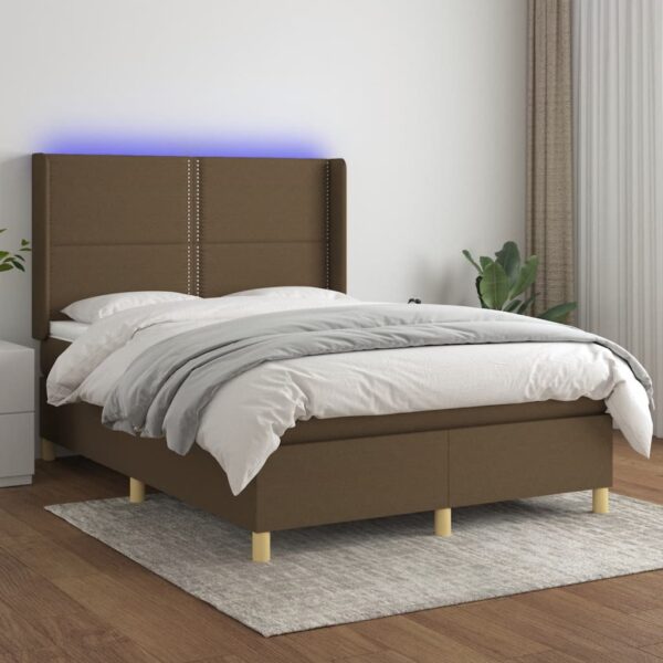 Krevet box spring s madracem LED tamnosmeđi 140x200 cm tkanina