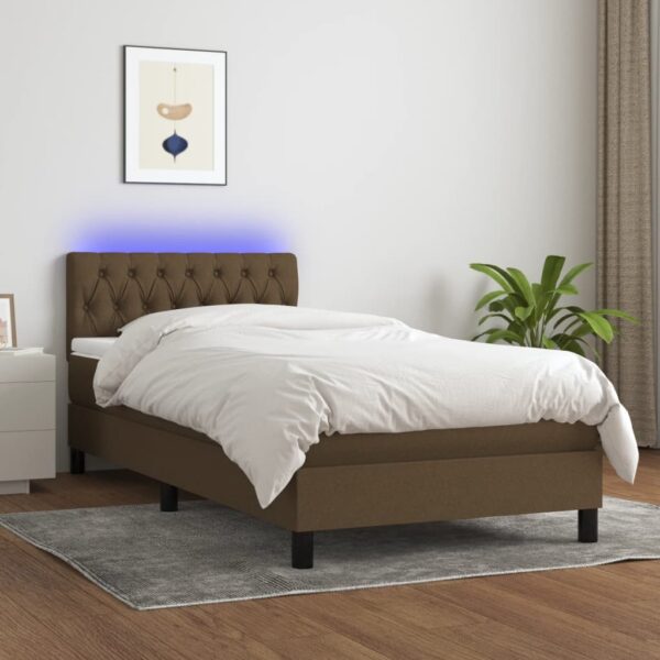 Krevet box spring s madracem LED tamnosmeđi 90x200 cm tkanina