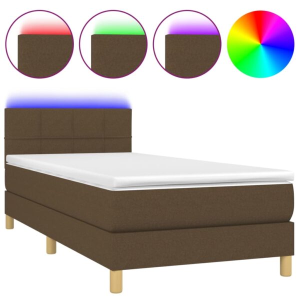 Krevet box spring s madracem LED tamnosmeđi 90x200 cm tkanina