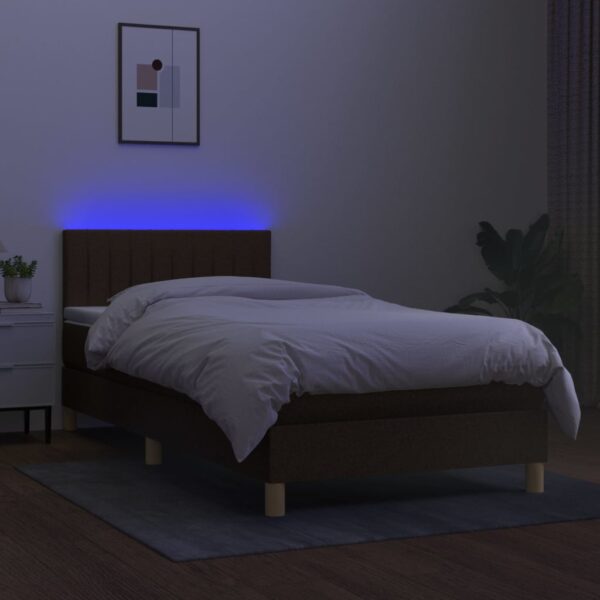 Krevet box spring s madracem LED tamnosmeđi 90x200 cm tkanina - Image 3