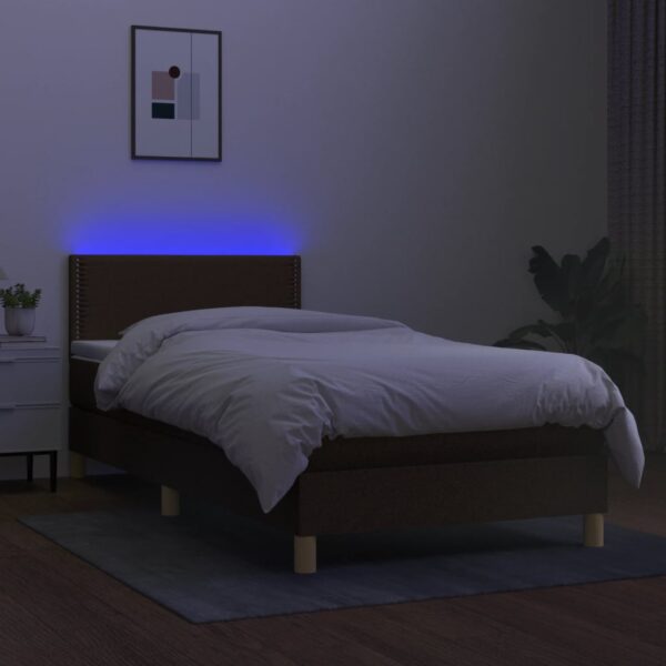 Krevet box spring s madracem LED tamnosmeđi 90x200 cm tkanina - Image 4