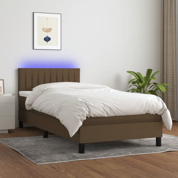 Krevet box spring s madracem LED tamnosmeđi 90x200 cm tkanina