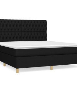 Krevet s oprugama i madracem crni 180x200 cm od tkanine