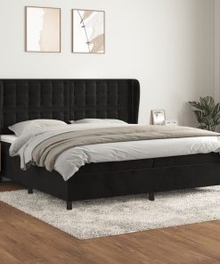 Krevet s oprugama i madracem crni 200x200 cm baršunasti