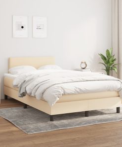 Krevet s oprugama i madracem krem 120 x 200 cm od tkanine
