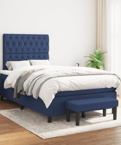 Krevet s oprugama i madracem plavi 120 x 200 cm od tkanine