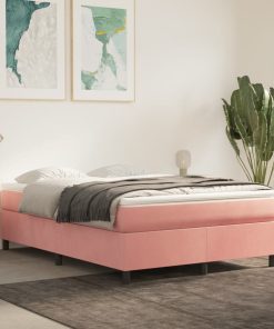 Krevet s oprugama i madracem ružičasti 140x190 cm baršunasti