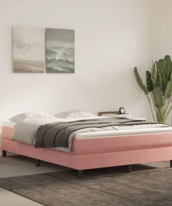Krevet s oprugama i madracem ružičasti 140x200 cm baršunasti