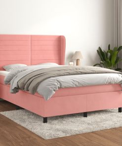 Krevet s oprugama i madracem ružičasti 140x200 cm baršunasti