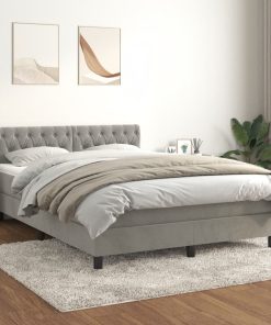 Krevet s oprugama i madracem svjetlosivi 140x200 cm baršunasti
