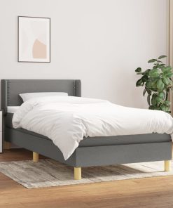 Krevet s oprugama i madracem tamnosivi 100 x 200 cm od tkanine