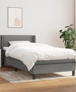 Krevet s oprugama i madracem tamnosivi 100 x 200 cm od tkanine