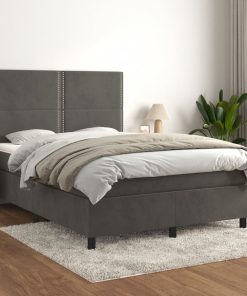 Krevet s oprugama i madracem tamnosivi 140x190 cm baršunasti