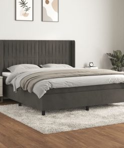 Krevet s oprugama i madracem tamnosivi 180x200 cm baršunasti