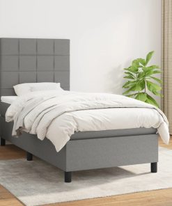 Krevet s oprugama i madracem tamnosivi 90 x 190 cm od tkanine