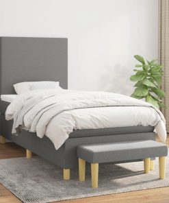 Krevet s oprugama i madracem tamnosivi 90x200 cm od tkanine