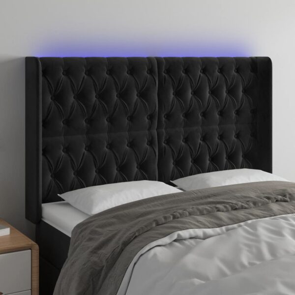 LED uzglavlje crno 163 x 16 x 118/128 cm baršunasto