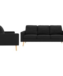 2-dijelni set sofa od tkanine crni