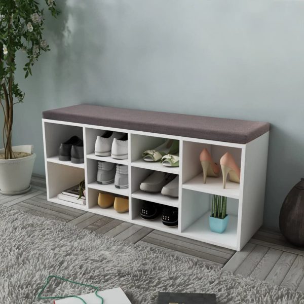 242554 Shoe Storage Bench 10 Compartments White