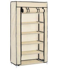 282429 Shoe Cabinet with Cover Cream 58x28x106 cm Fabric