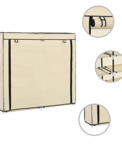282433 Shoe Cabinet with Cover Cream 115x28x110 cm Fabric