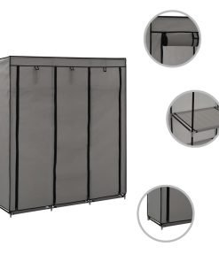 282456 Wardrobe with Compartments and Rods Grey 150x45x175 cm Fabric