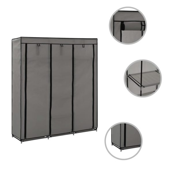 282456 Wardrobe with Compartments and Rods Grey 150x45x175 cm Fabric