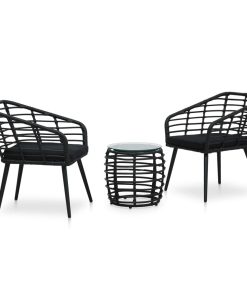 3-dijelni bistro set od poliratana crni