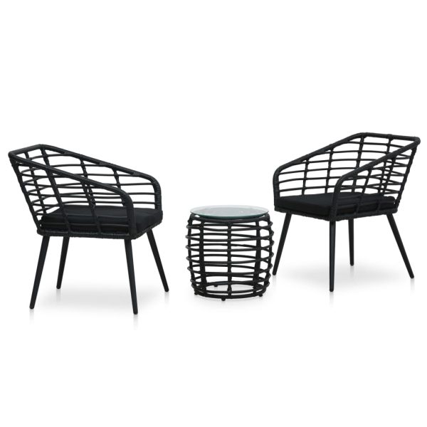 3-dijelni bistro set od poliratana crni