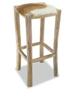 Barska stolica od prave kože i masivne tikovine