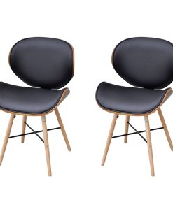 Blagovaonske stolice od zaobljenog drva i umjetne kože 2 kom