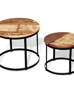 Dvodijelni set stolića za kavu obnovljeno drvo okrugli 40/50 cm