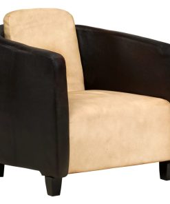 Fotelja od prave kože svjetlosmeđa i crna