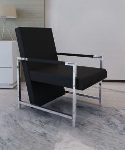 Fotelja od umjetne kože s kromiranim nogama crna