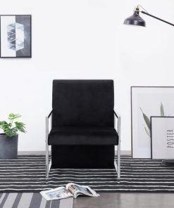 Fotelja s kromiranim nogama crna baršunasta