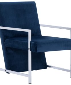 Fotelja s kromiranim nogama plava baršunasta