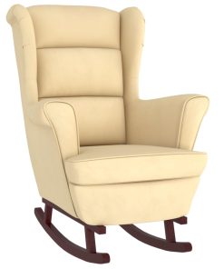 Fotelja za ljuljanje s drvenim nogama krem baršunasta