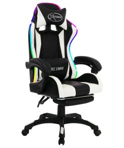 Igraća stolica s RGB LED svjetlima bijelo-crna od umjetne kože