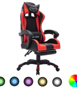 Igraća stolica s RGB LED svjetlima crveno-crna od umjetne kože