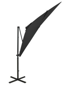 Konzolni suncobran sa šipkom i LED svjetlima 250 cm crni