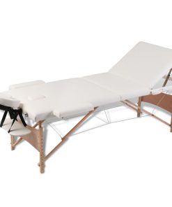 Krem bijeli sklopivi stol za masažu s 3 zone i drvenim okvirom
