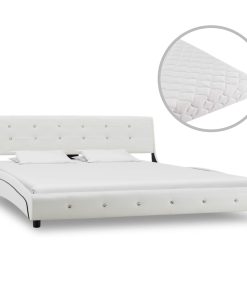 Krevet od umjetne kože s madracem bijeli 160 x 200 cm